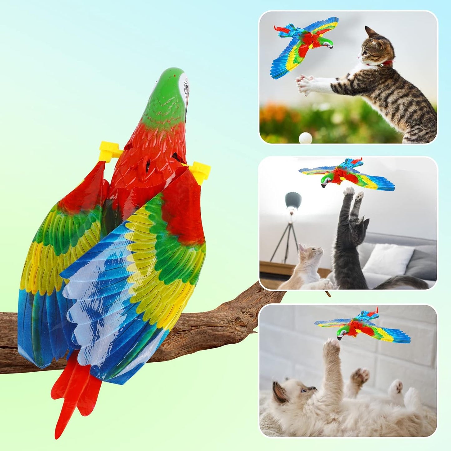 Simulation Bird Cat Toy with Lights and Sound, Interactive Hanging Spinning Electric Toy Bird for Cats Indoor Ceiling Kitten Play Chase Exercise Eliminating Boredom(Parrot)