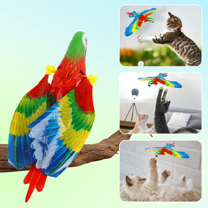 Simulation Bird Cat Toy with Lights and Sound, Interactive Hanging Spinning Electric Toy Bird for Cats Indoor Ceiling Kitten Play Chase Exercise Eliminating Boredom(Parrot)