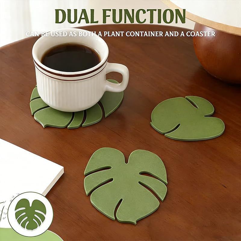 Monstera Coaster Set of 4, Magnetic Non-Slip Turtle Leaf Coasters, Waterproof Reusable Tropical Plant Coasters for Home Desk Dining Decor, Christmas Thanksgiving (Have a Basin)