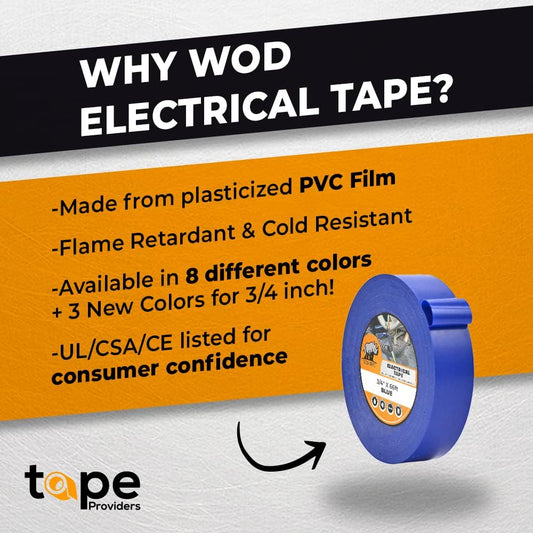 WOD ETC766 Professional Grade General Purpose Pink Electrical Tape UL/CSA Listed Core. Vinyl Rubber Adhesive Electrical Tape: 3/4Inch X 66Ft. - Use at No More than 600V & 176F (Pack of 10)