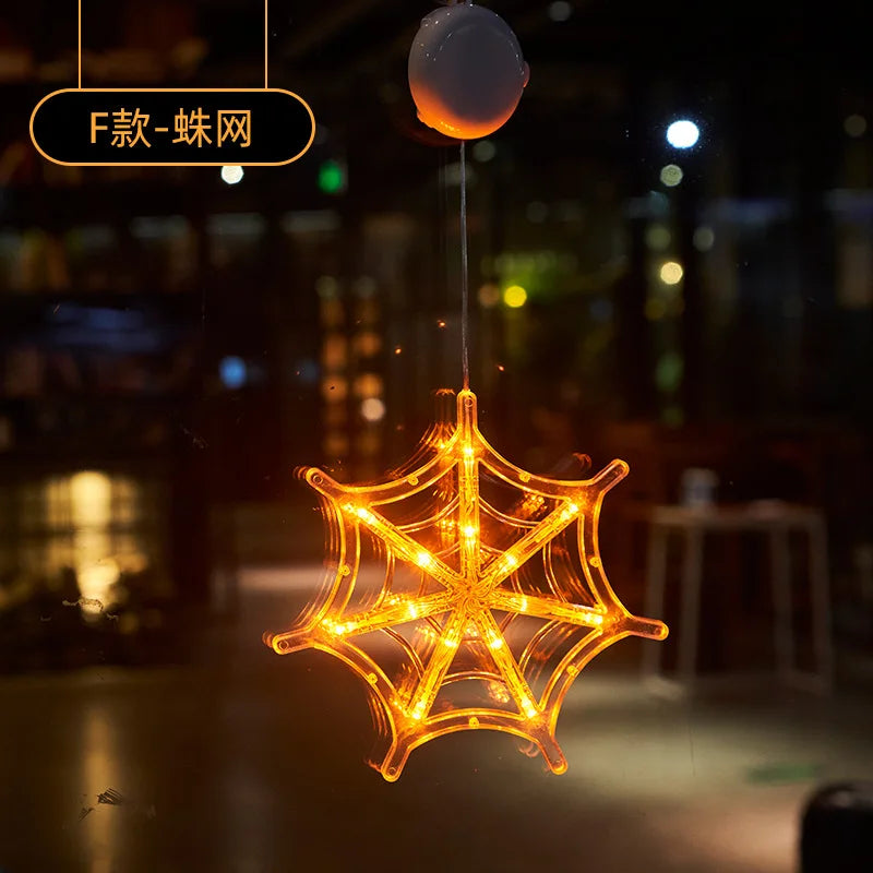 1Pc 2025 New Orange Pumpkin Ghost Suction Cup Light Halloween Decoration Autumn Window Light Halloween Home Hanging Decorations