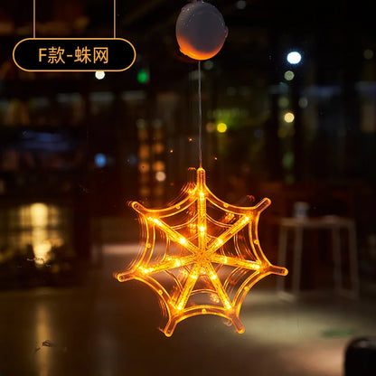 1Pc 2025 New Orange Pumpkin Ghost Suction Cup Light Halloween Decoration Autumn Window Light Halloween Home Hanging Decorations