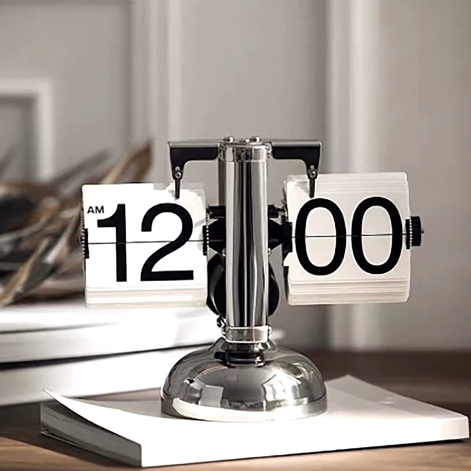 Digital down Clock Retro Minimalist Single Foot Mechanical Auto Clock Desk Clock for Home Livingroom Desk Clock