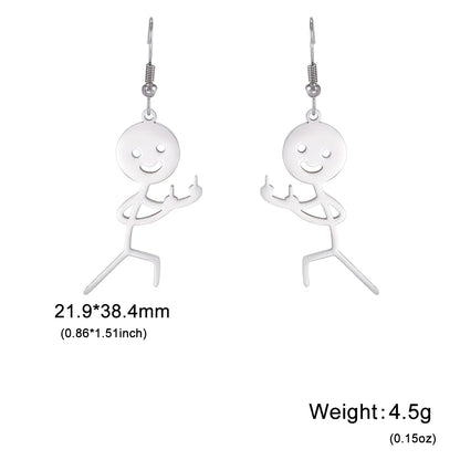 Funny Doodle Earrings for Woman 2026 Trend Punk Middle Finger Stickman Hip Hop Stainless Steel Dangle Earrings