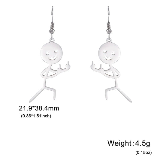 Funny Doodle Earrings for Woman 2026 Trend Punk Middle Finger Stickman Hip Hop Stainless Steel Dangle Earrings