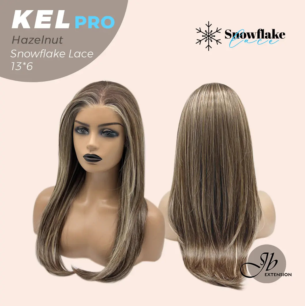 JBEXTENSION 22 Inches Hazelnut Blonde Highlight Pre-Cut 13X6 Free Part Snowflake Lace Frontlace Glueless Wig KEL PRO【BENDY EAR TABS】