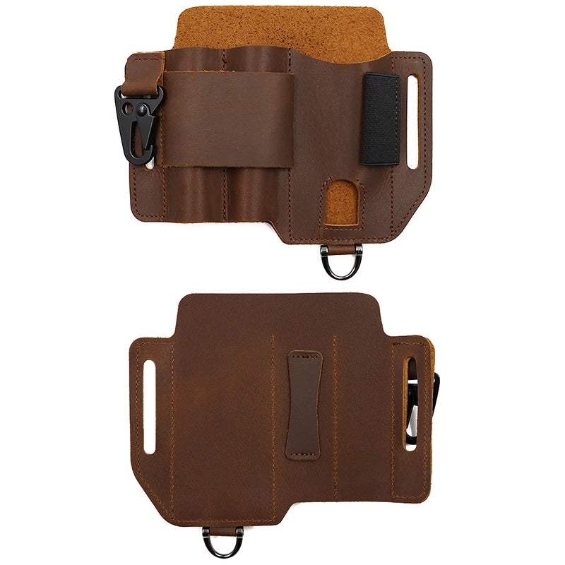 Genuine Leather Outdoor Tactical Waist Pack Multi-Functional EDC Tool Storage Bag Hanging Field Tactical Tool Pouch for Sports C