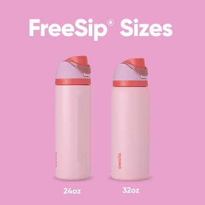 Freesip Insulated Stainless Steel Water Bottle with Straw for Sports and Travel, Bpa-Free Sports Water Bottle, 32 Oz, Pink, Angel Food Cake