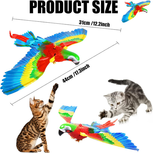 Simulation Bird Cat Toy with Lights and Sound, Interactive Hanging Spinning Electric Toy Bird for Cats Indoor Ceiling Kitten Play Chase Exercise Eliminating Boredom(Parrot)