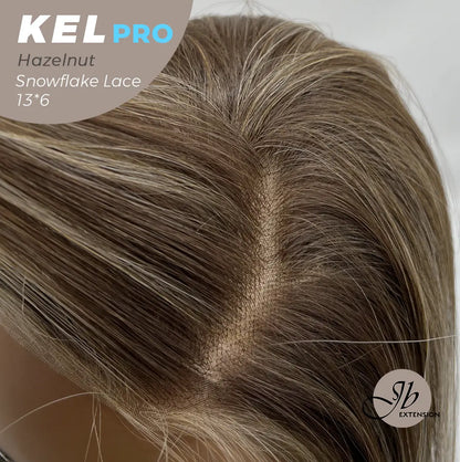 JBEXTENSION 22 Inches Hazelnut Blonde Highlight Pre-Cut 13X6 Free Part Snowflake Lace Frontlace Glueless Wig KEL PRO【BENDY EAR TABS】