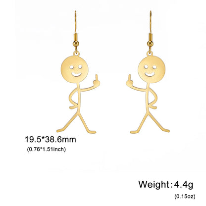 Funny Doodle Earrings for Woman 2026 Trend Punk Middle Finger Stickman Hip Hop Stainless Steel Dangle Earrings