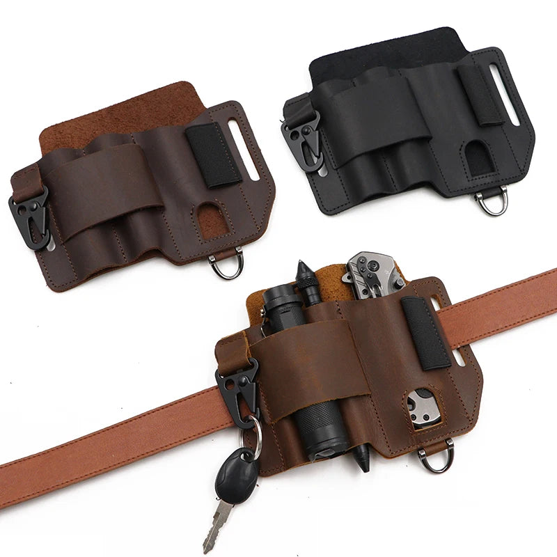 Genuine Leather Outdoor Tactical Waist Pack Multi-Functional EDC Tool Storage Bag Hanging Field Tactical Tool Pouch for Sports C
