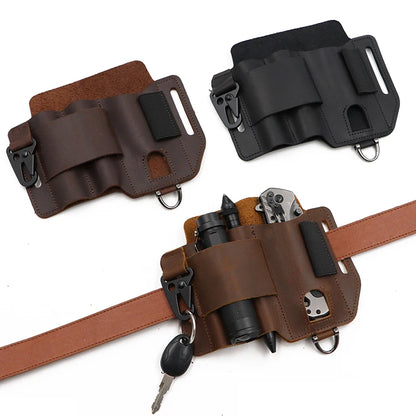 Genuine Leather Outdoor Tactical Waist Pack Multi-Functional EDC Tool Storage Bag Hanging Field Tactical Tool Pouch for Sports C