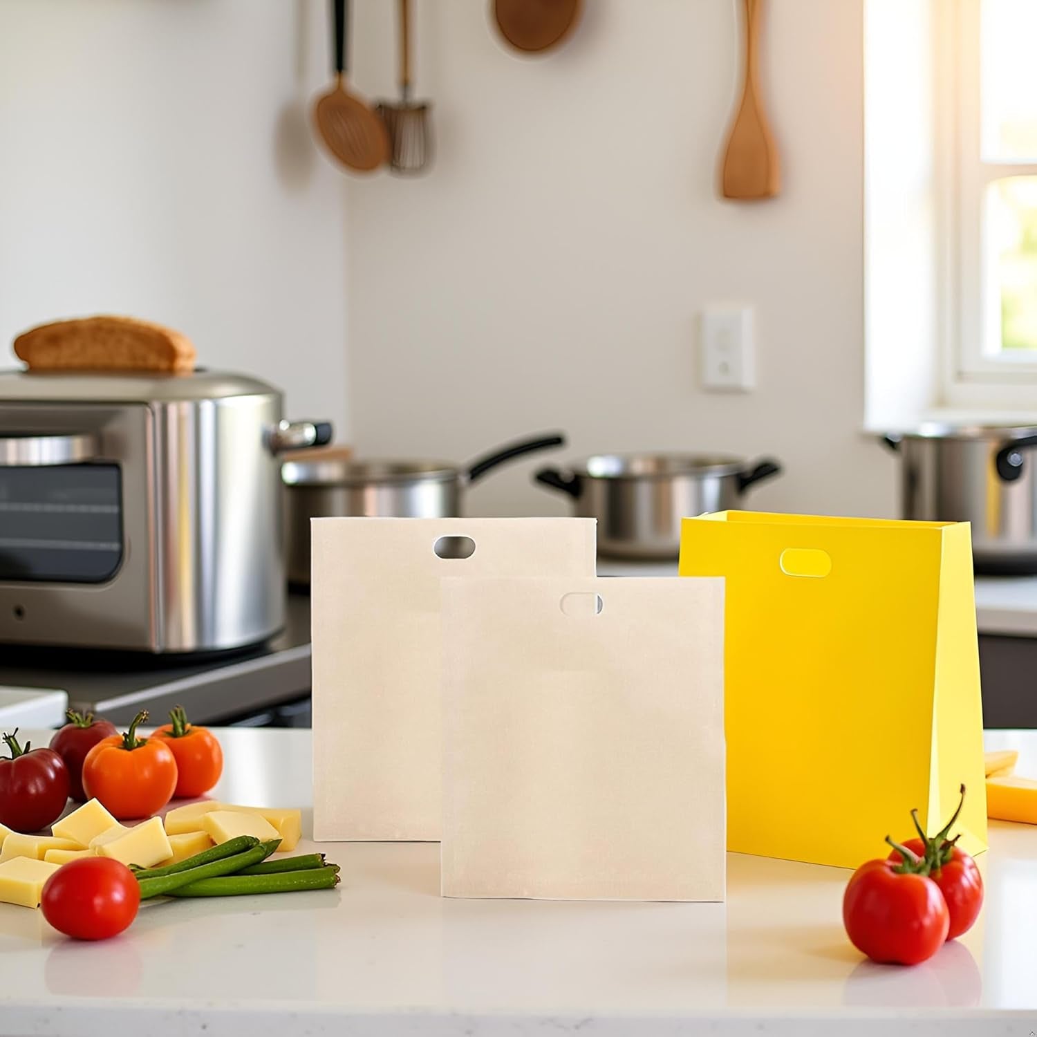 2 Pcs Yellow Toaster Bags for Grilled Cheese Sandwiches Baked Toast Food Bags Made Easy Reusable Size 16 * 18Cm Comfortable and Environmentally Toaster Oven Cookware