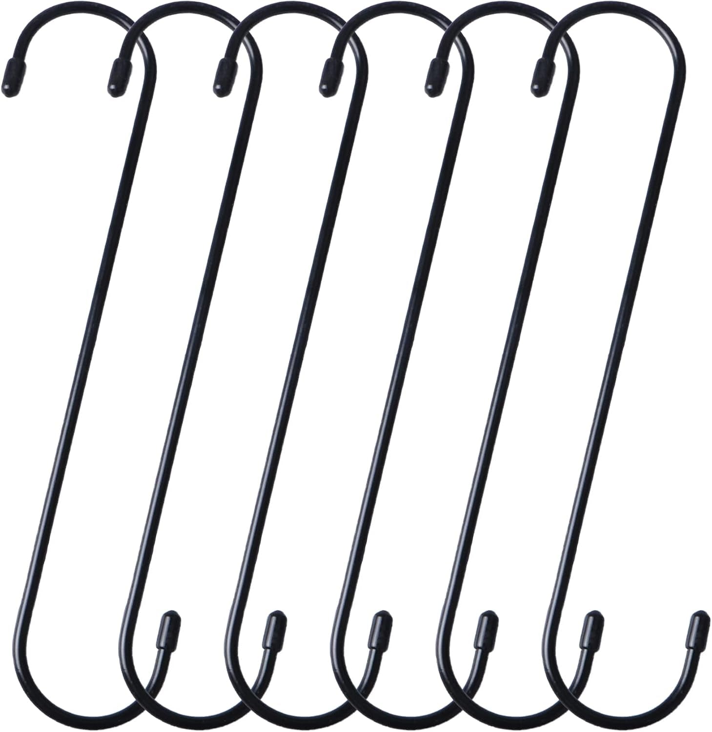 6 Pack 10 Inch Extra Long Heavy Duty S Hooks for Hanging Plant, Closet, Flower, Basket, Garden, Patio, Bird Feeder (Black)