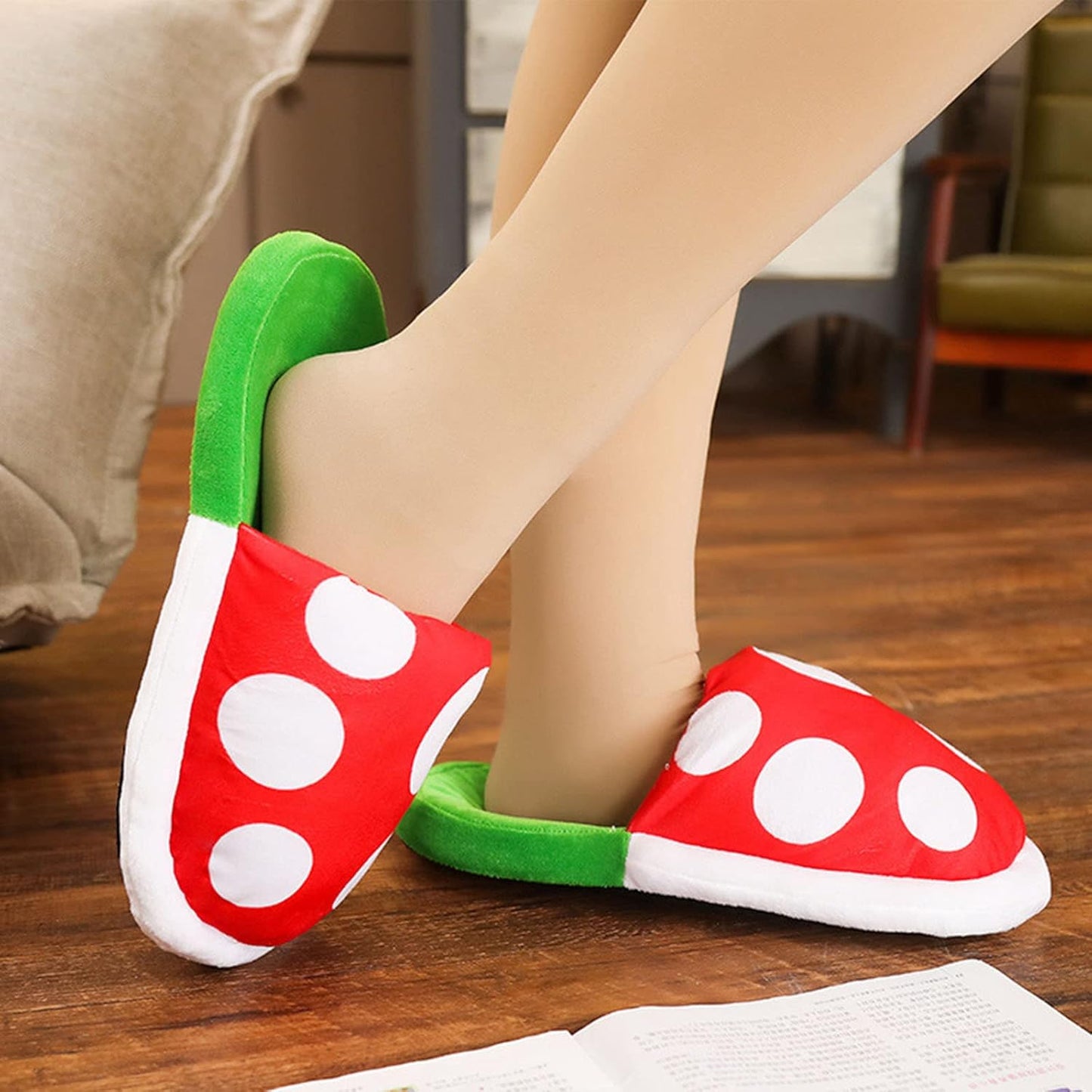 Piranha Plant Slippers with Pipe Pot Holder - Mushroom Slippers Loafer with Red Socks