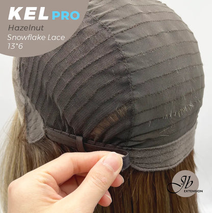 JBEXTENSION 22 Inches Hazelnut Blonde Highlight Pre-Cut 13X6 Free Part Snowflake Lace Frontlace Glueless Wig KEL PRO【BENDY EAR TABS】