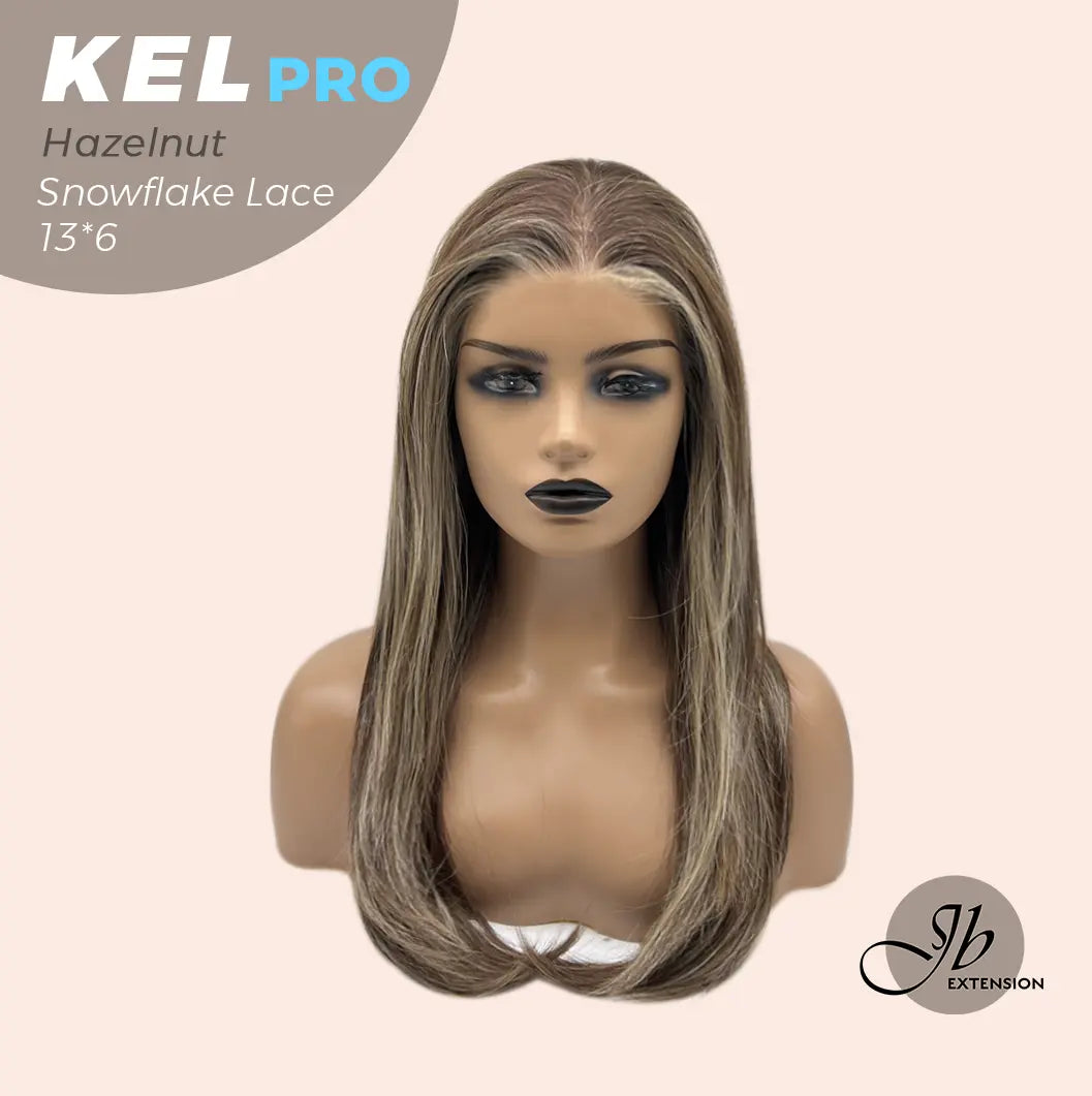 JBEXTENSION 22 Inches Hazelnut Blonde Highlight Pre-Cut 13X6 Free Part Snowflake Lace Frontlace Glueless Wig KEL PRO【BENDY EAR TABS】