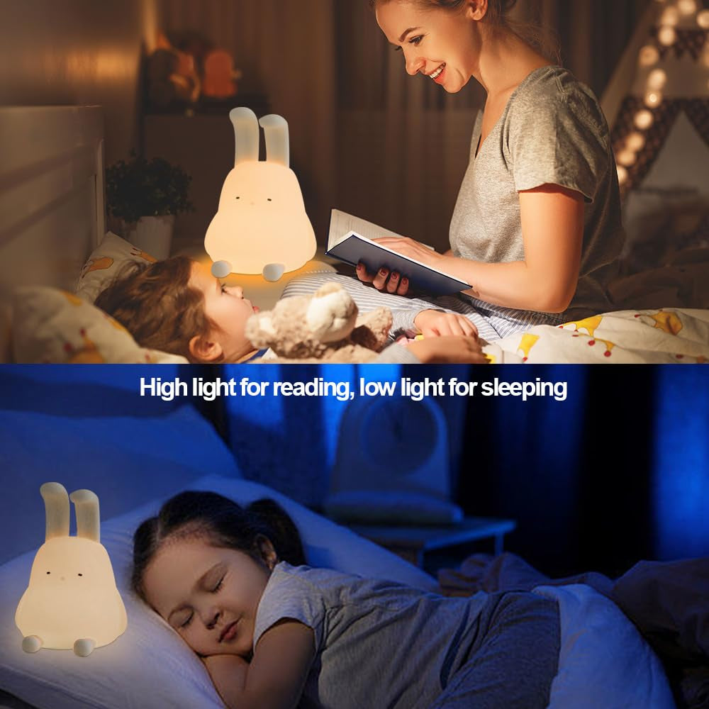 Cute Bunny Lamp, Kawaii LED Desk Decor Nightlight with Phone Stand Feature, Super Squishy Silicone Portable Light with Timer, Xmas Birthday Ideal Gifts for Baby Kid Adult