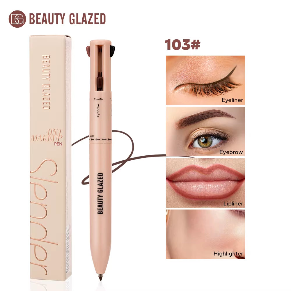 Multi-Function Beauty Glazed 4-In-1 Makeup Pen Waterproof Cosmetic Pencil for Eyeliner Brow Lip Highlighter