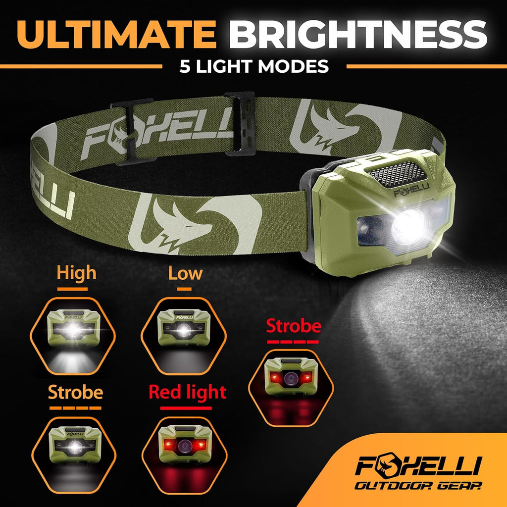 USB‑C Rechargeable LED Headlamp – Ultra‑Light 2.4 Oz & Bright 180 Lumens – Red/White Light, 5 Modes, IPX5 Waterproof, 40 H Runtime for Trail Running, Camping, Hiking