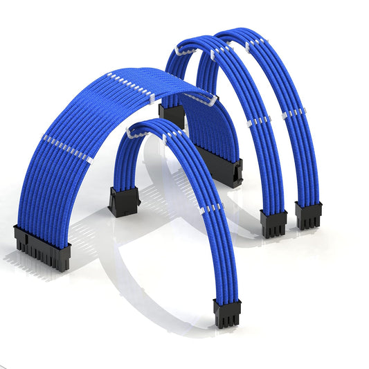 - AVA 50Cm PSU Cable Extension Sleeved Custom Mod GPU PC Braided W/Comb Kit | 1 X 24 P (20+4) | 1 X 8 P (4+4) CPU | 2 X 8 P (6+2) GPU Set | 500Mm - Blue