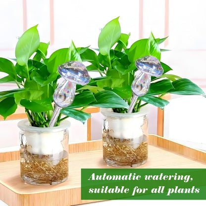 High Borosilicate Glass Watering Device for Lazy People Watering Flowers, Automatic Drip Irrigation Artifact,Plant Watering Globes for Indoor & Outdoor 9.1 * 2.7Inch Mushroom Style, 2 Pcs