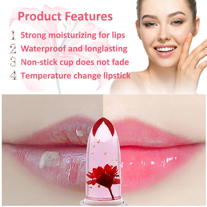 2 Pack Crystal Flower Jelly Lipstick,Magic Color Changing Lipstick,Ph Clear Temperature Color Changing Lipgloss,Lip Balm,Long Lasting Nourishing Moisturizing Lip Stick Set(Set A)