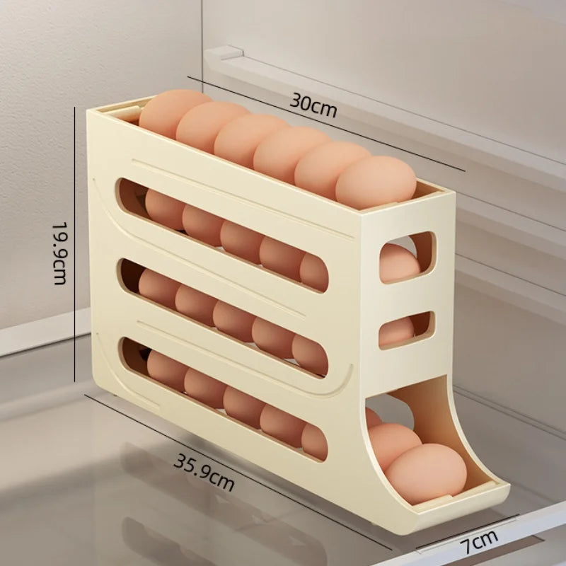 Refrigerator Egg Storage Box, 4 Tier Rolling Egg Holder Dispenser, Kitchen Automatic Scrolling Egg Holder Kitchen