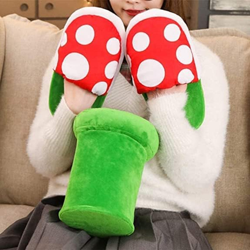 Piranha Plant Slippers with Pipe Pot Holder - Mushroom Slippers Loafer with Red Socks