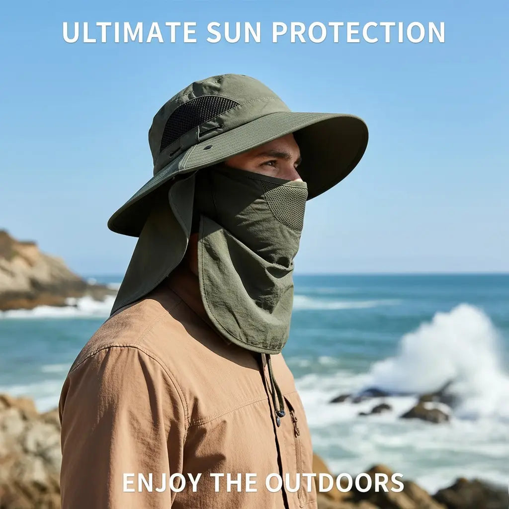 Spring/Summer Fisherman'S Hat Detachable Outdoor Fishing Face Covering Neck Protection Sun Hat