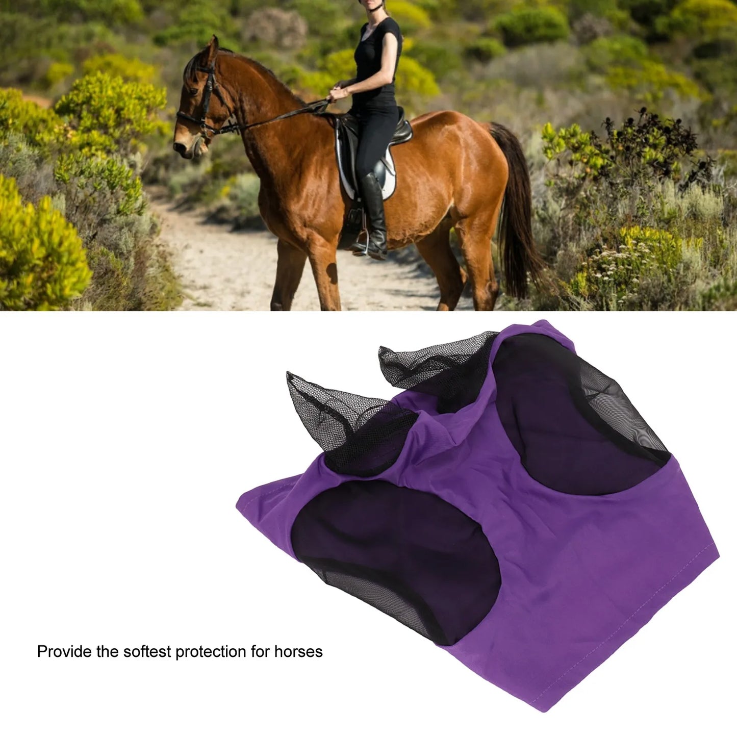 Horse Fly Mask with Ears Horse Mesh Fly Mask Breathable Elastic Horse Face Mask with Ears Riding Equestrian Equipment