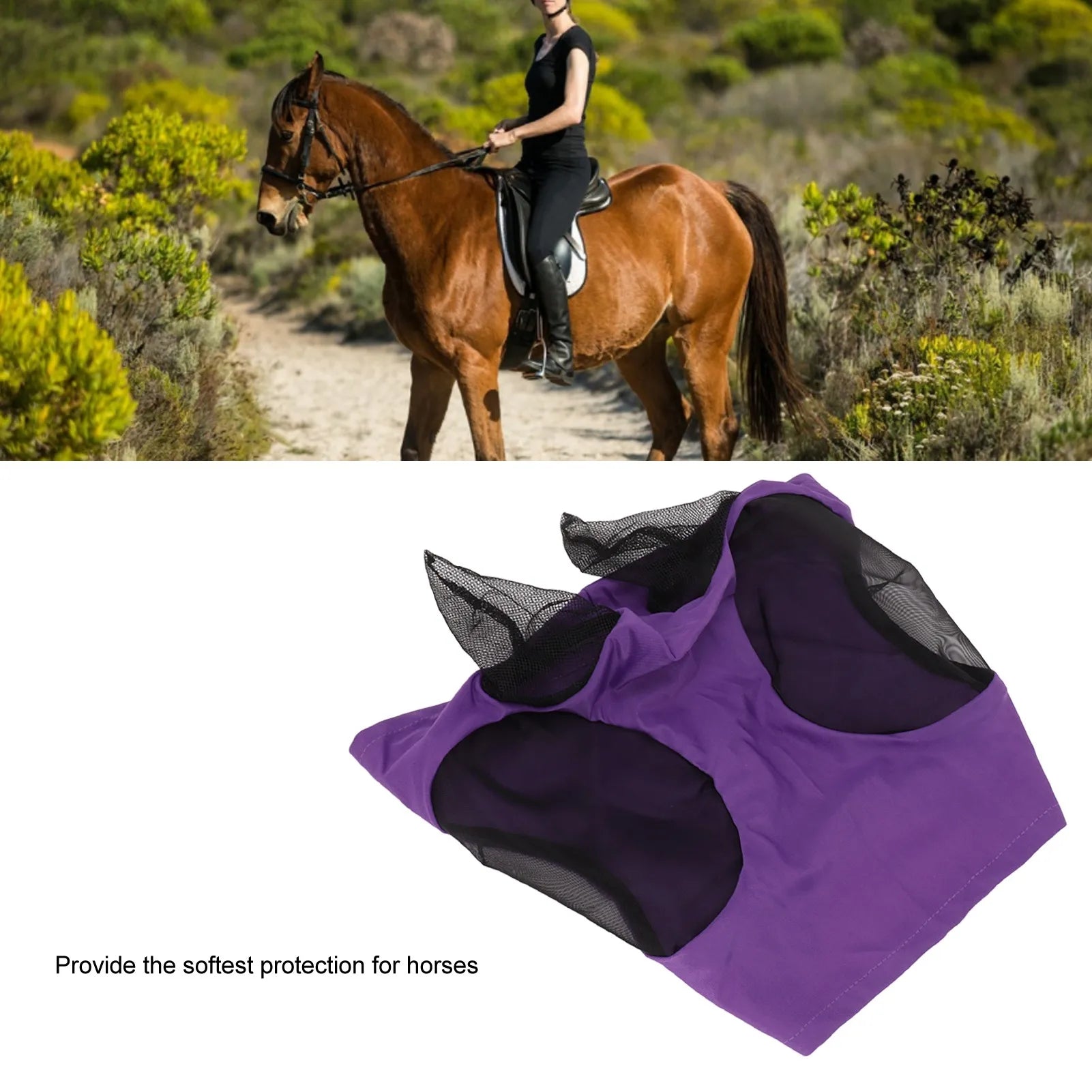 Horse Fly Mask with Ears Horse Mesh Fly Mask Breathable Elastic Horse Face Mask with Ears Riding Equestrian Equipment