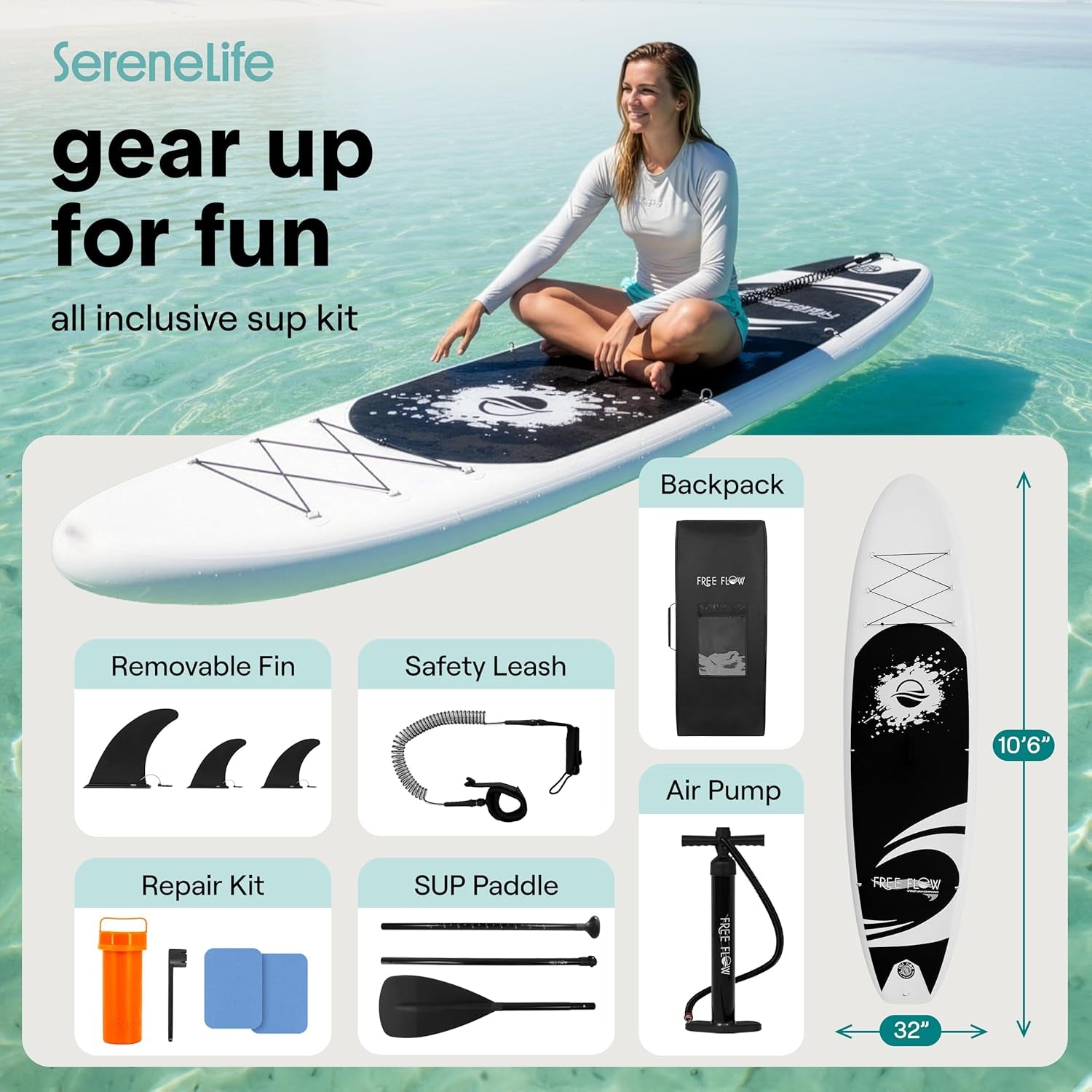 Inflatable Stand up Paddle Board - Wide Stable Design, Non-Slip Deck for Adults & Youth with Premium Paddle Board Accessories: Carry Bag, Dual Action Pump, Paddle, Ankle Leash