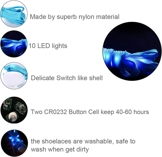 6 Pairs LED Shoelaces - High Visibility Soft Nylon Light up Shoelace with 3 Modes in 6 Colors for Night Safety Running Biking, or Cool Disco Party, Cosplay, Hip-Hop Dance