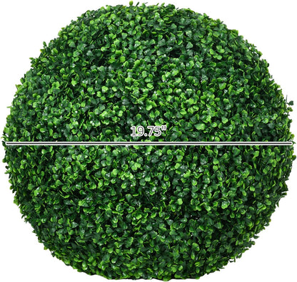 Artificial Boxwood Topiary Ball Set of 2 19.7 Inch Faux Plant, Uv-Protected Anti-Fading Fake Plants for Home Indoor Outdoor Porch, Green