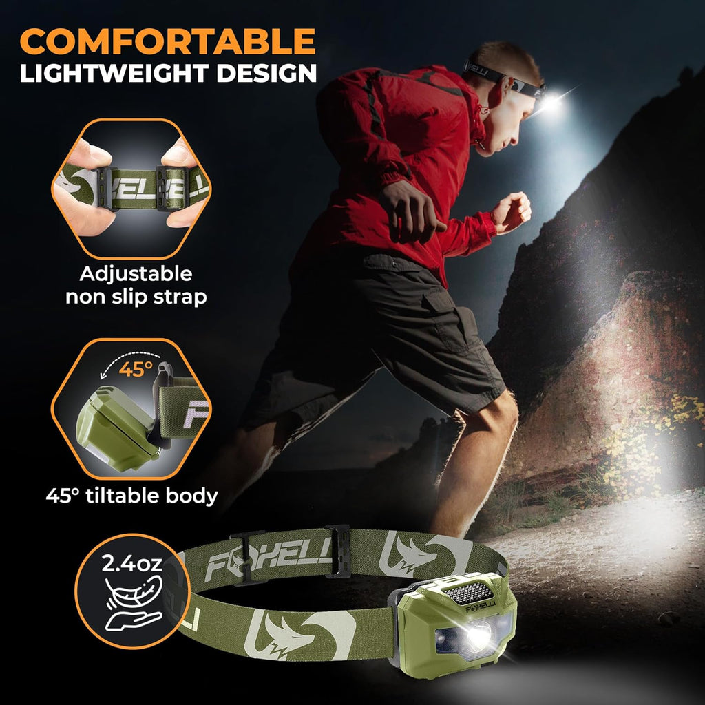 USB‑C Rechargeable LED Headlamp – Ultra‑Light 2.4 Oz & Bright 180 Lumens – Red/White Light, 5 Modes, IPX5 Waterproof, 40 H Runtime for Trail Running, Camping, Hiking