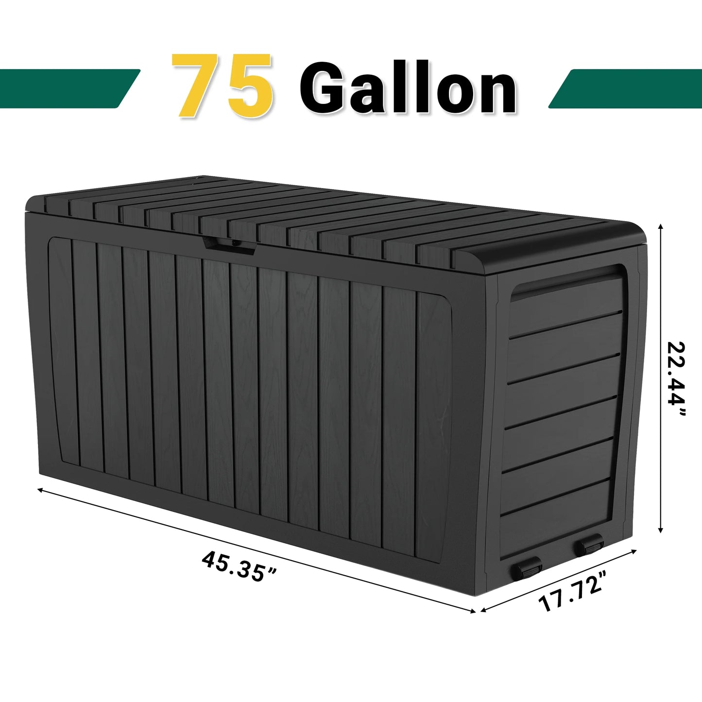 Deck Box, 75 Gallon Resin Box on Wheels, Large Outdoor Storage Box, Outdoor Waterproof Storage Chest for outside Furniture Cushions, Garden Tools, Black, D7226