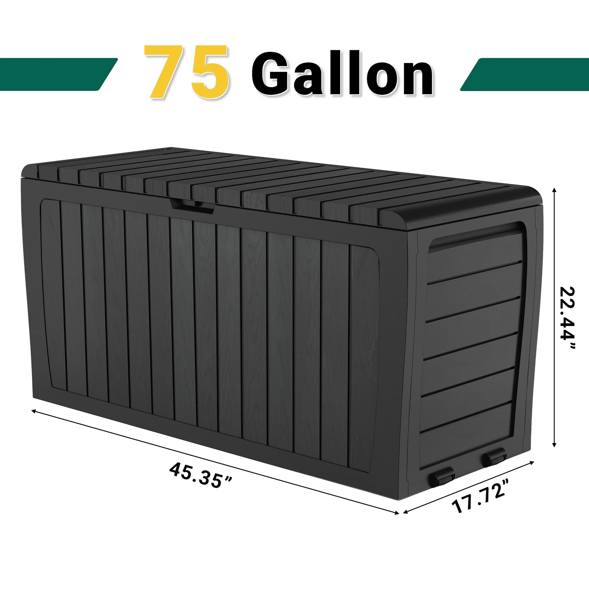 Deck Box, 75 Gallon Resin Box on Wheels, Large Outdoor Storage Box, Outdoor Waterproof Storage Chest for outside Furniture Cushions, Garden Tools, Black, D7226