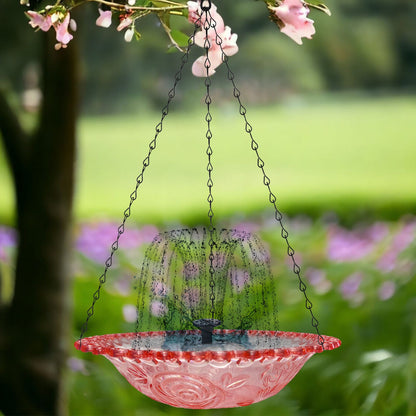 Comedero De Colibrí Con Energía Solar, Nueva Fuente De Baño Y Comedero 2 En 1 Para Colibríes 2025, Tazón De Vidrio Para Exteriores Para Colgar En El Jardín O Patio Trasero, Rosa
