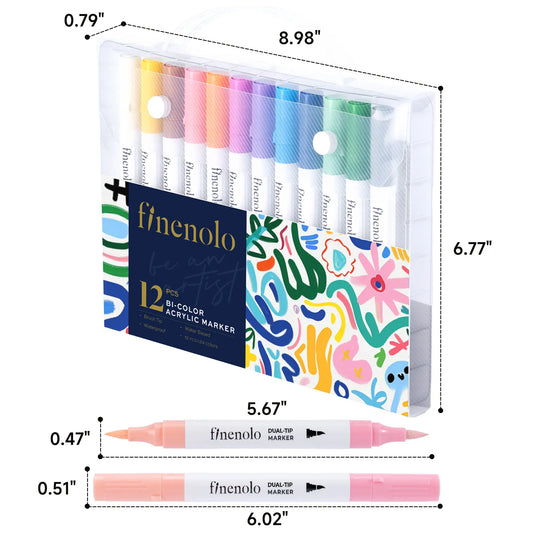Finenolo 24/48/72 Dual Tip Acrylic Paint Markers, Brush Tip Acrylic Paint Pens Set, Double Ended Drawing Art Pens for Rock, Ceramic, Wood, Canvas, Plastic, Glass, Stone, DIY Crafts Gift, Metallic, Storage Box, Easter Gifts, Egg Decorations