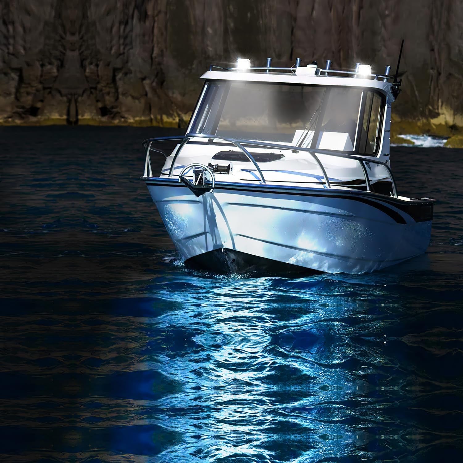 Marine LED Light Pods Navigation Lights 2PCS 4 Inch White Spot Flood Combo Ponton Boat Deck Dock Lighting for Night Fishing T-Top Stern Yacht Port Sailboat Trucks Tractors