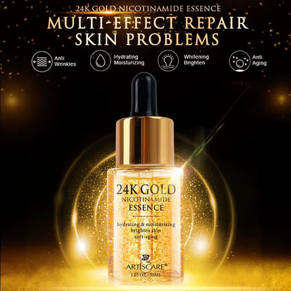 24K Gold Skincare SET Face Cream Moisturizing Serum Dark Circles Essence Korean Skin Care Products