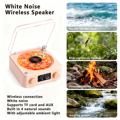 Retro Turntable Speaker with White Noise Wireless Bluetooth Vinyl Record Player Stereo Sound RGB Projection Lamp Effect