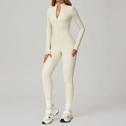 Fleece Lined One-Piece Fitness Suit for Running Yoga and Outdoor Sports Warm Tightened Romper Suitable for Autumn and Winter