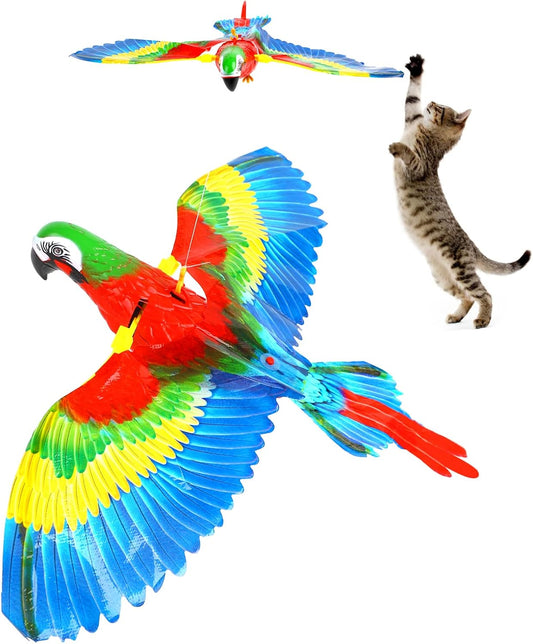 Simulation Bird Cat Toy with Lights and Sound, Interactive Hanging Spinning Electric Toy Bird for Cats Indoor Ceiling Kitten Play Chase Exercise Eliminating Boredom(Parrot)