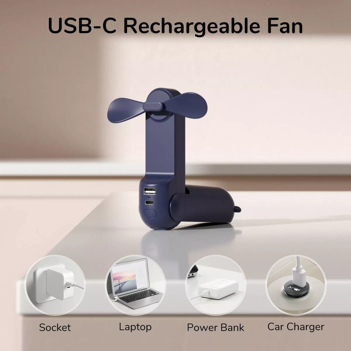 JISULIFE Small Handheld 3-In-1 Hand Fan and Portable USB Rechargeable Pocket Fan
