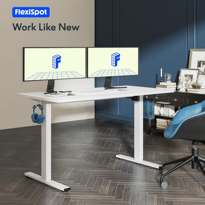 One-Piece Electric Standing Desk, 48 X 24 Inches Adjustable Desk with Seamless Desktop, Memory Controller Height Adjustment (White Frame + White Desktop, 2 Packages)