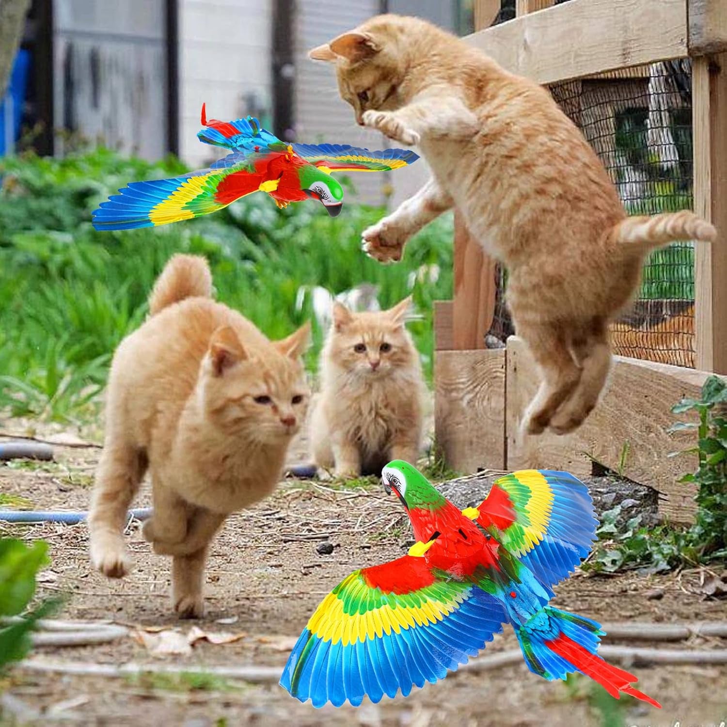 Simulation Bird Cat Toy with Lights and Sound, Interactive Hanging Spinning Electric Toy Bird for Cats Indoor Ceiling Kitten Play Chase Exercise Eliminating Boredom(Parrot)