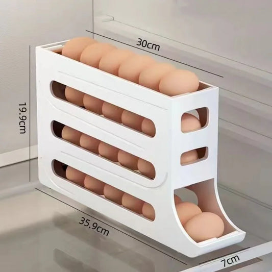 Refrigerator Egg Storage Box, 4 Tier Rolling Egg Holder Dispenser, Kitchen Automatic Scrolling Egg Holder Kitchen
